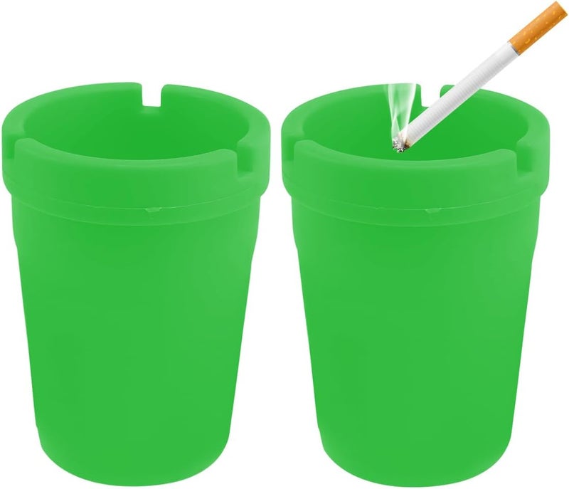 NYTKL Car Ashtray, Plastic Portable Smokeless Self-Extinguishing Vehicle Cigarette Trash Can Ash Tray, Universal Windproof Butt Bucket Ash Holder Organizer for Car Cup Holder (2 PCS Green) - Image 1